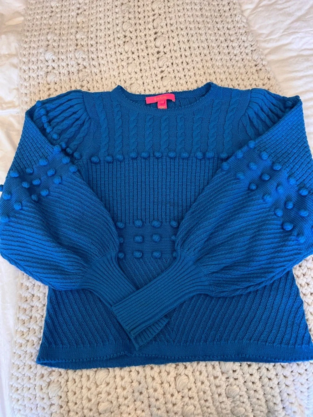 Lilly Pulitzer Blue Pom-Pom Cable Knit Sweater - Picture 1 of 8